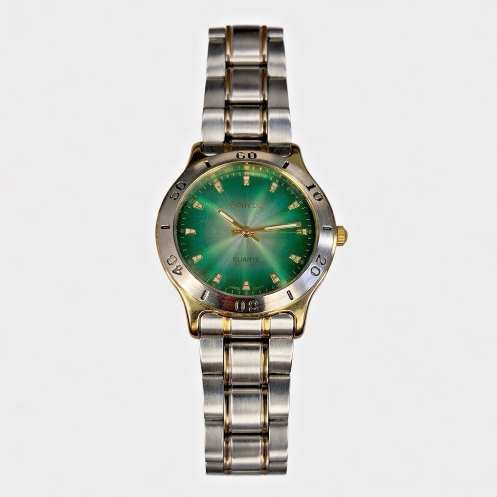 Geneva Green Dial‎ Quartz Watch Two-Tone Stainless Steel Bracelet Not Tested